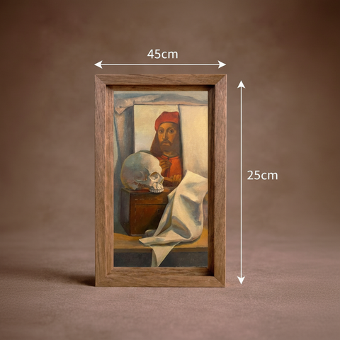 Peinture Originale à l'Huile - Nature Morte Vanité & Portrait Renaissance Italienne