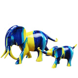 Statue Éléphant Bleu Et Jaune