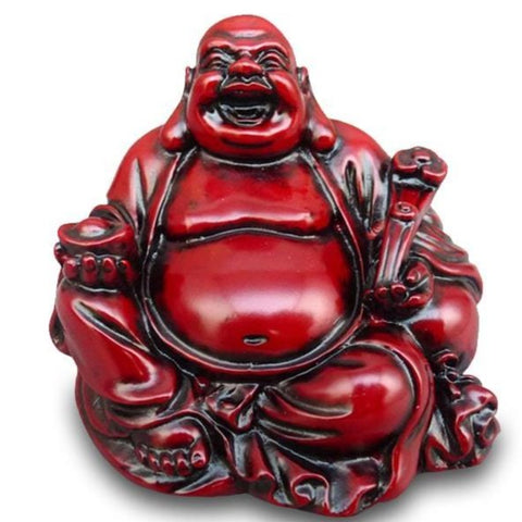 Bouddha Rieur en Résine Rouge