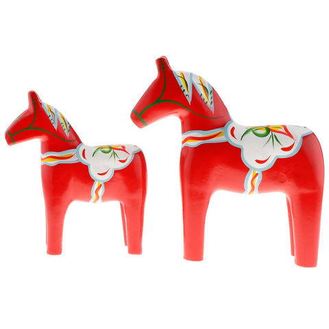 Statue Cheval En Bois Massif Rouge